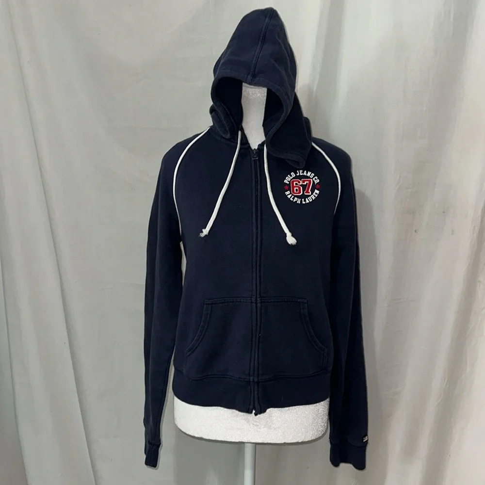 Ralph Lauren Polo Jeans Co 67 Hoodie Navy Blue M Fleece Zip Up Casual Wear